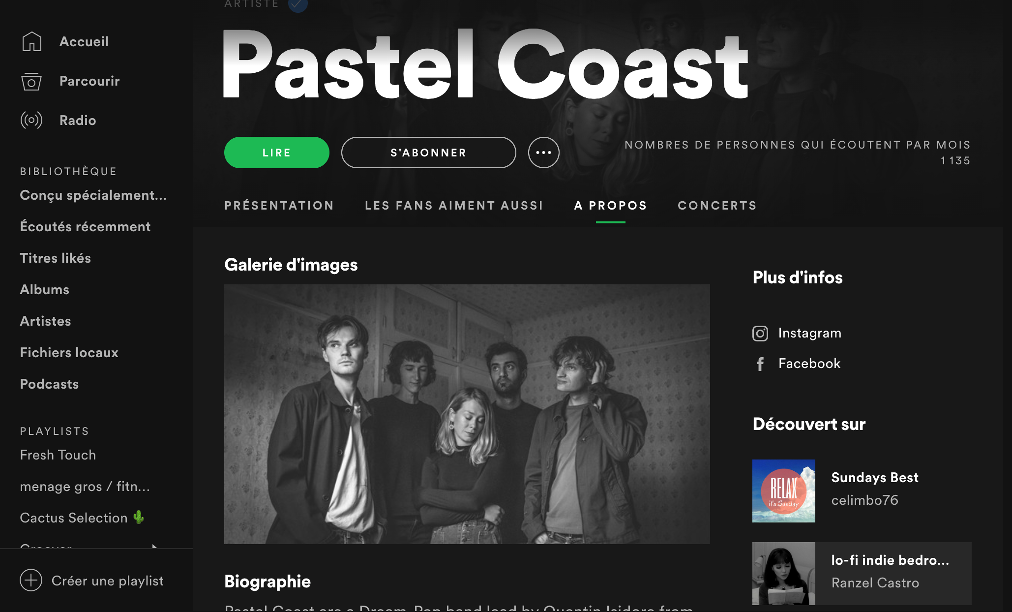 Exemplos de listas de reprodução do Spotify nas quais apareceram Pastel Coast