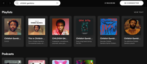 Associate your Spotify playlist with a few artists to fall into the search results - Example with Childish Gambino
