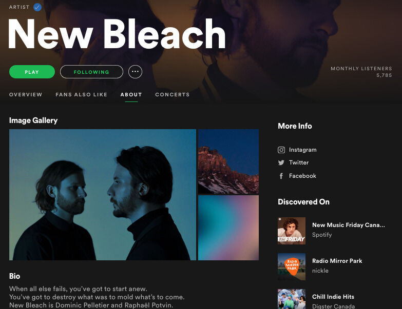 Examples of Spotify playlists in which New Bleach has appeared