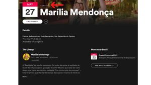 Marília Mendonça anuncia seu próximo show em seu perfil do Spotify