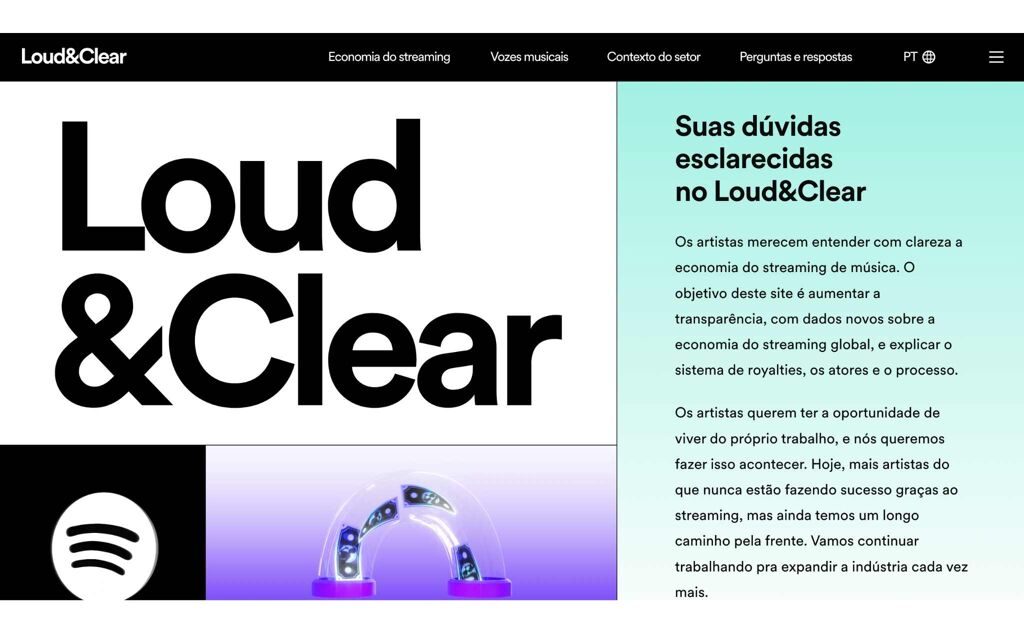 Loud & Clear é uma iniciativa do Spotify que visa esclarecer como funciona o pagamento dos artistas