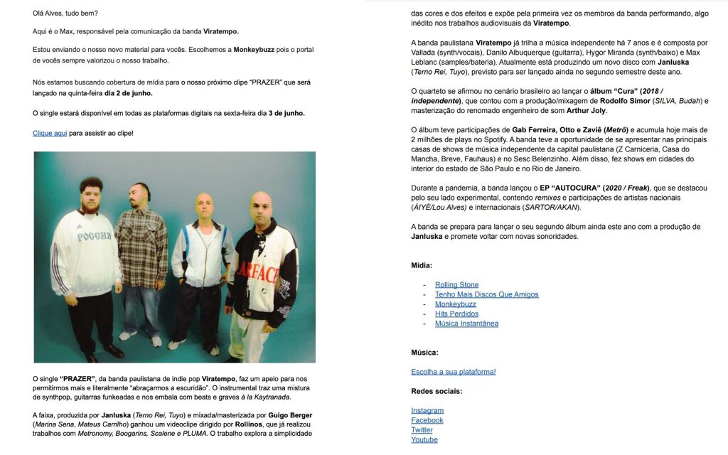 Press release da banda paulistana Viratempo