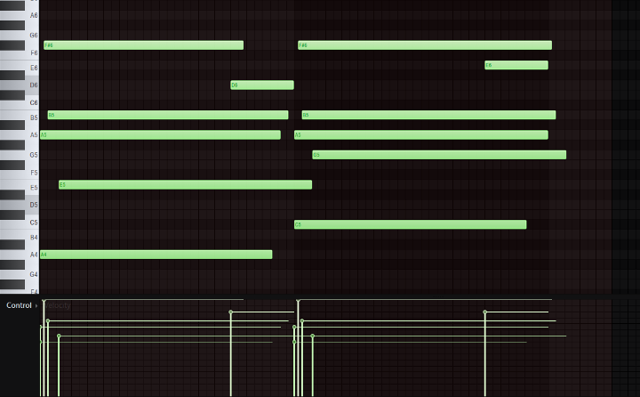 Example of a score generated by a midi keyboard on a MAO software.