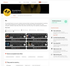 Example of a Groover rock playlist curator profile