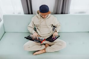 A musician creating new music