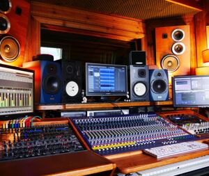 The mixing table of a recording studio